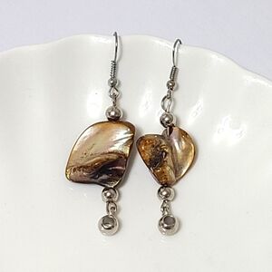 Vintage Sterling Silver Golden Brown Freshwater Pearl Drop Dangle Earrings
